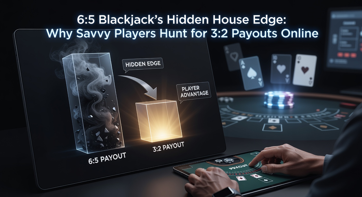 Digital blackjack interface on a screen displaying a 3:2 payout table with player chips and cards