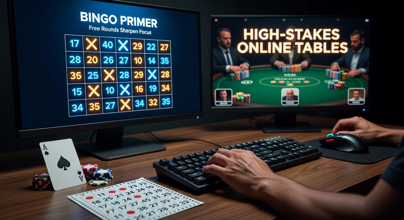 Players engaged in a lively online bingo session, highlighting colorful cards and numbers being called, setting the stage for cognitive skill transfer to poker