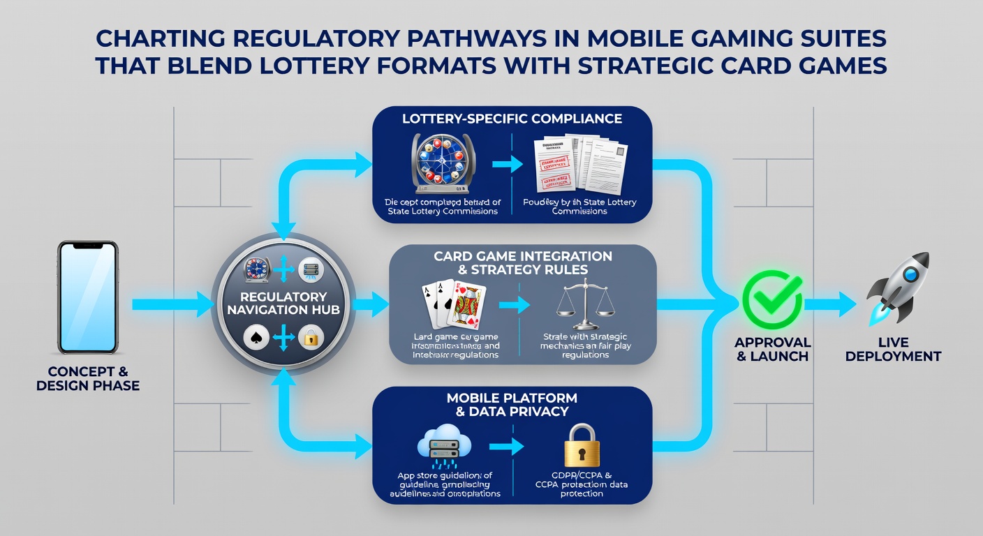 Regulatory compliance flowchart illustrating approval steps for hybrid mobile lottery and card gaming applications