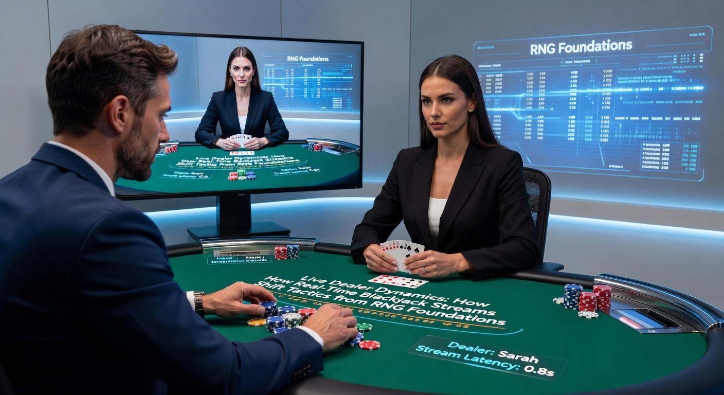 A live dealer shuffling cards at a blackjack table during a streamed session, highlighting the real-time interaction that influences player decisions