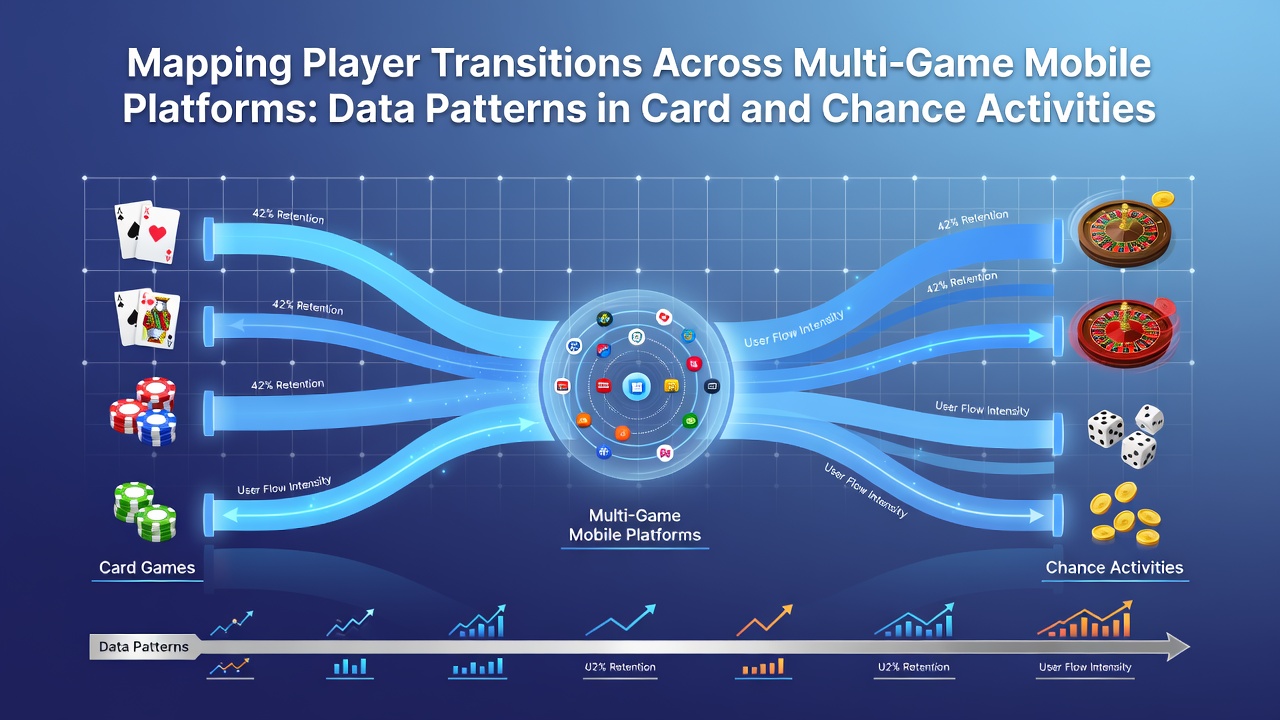 Visualization of player transition flows across mobile gaming apps showing card and chance game movements