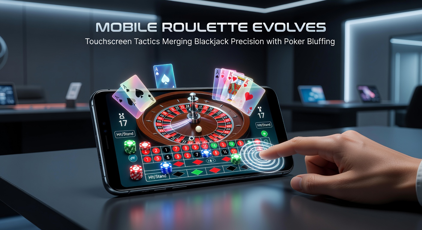 A sleek mobile device displaying an advanced roulette interface with touchscreen betting zones inspired by blackjack tables and poker chips
