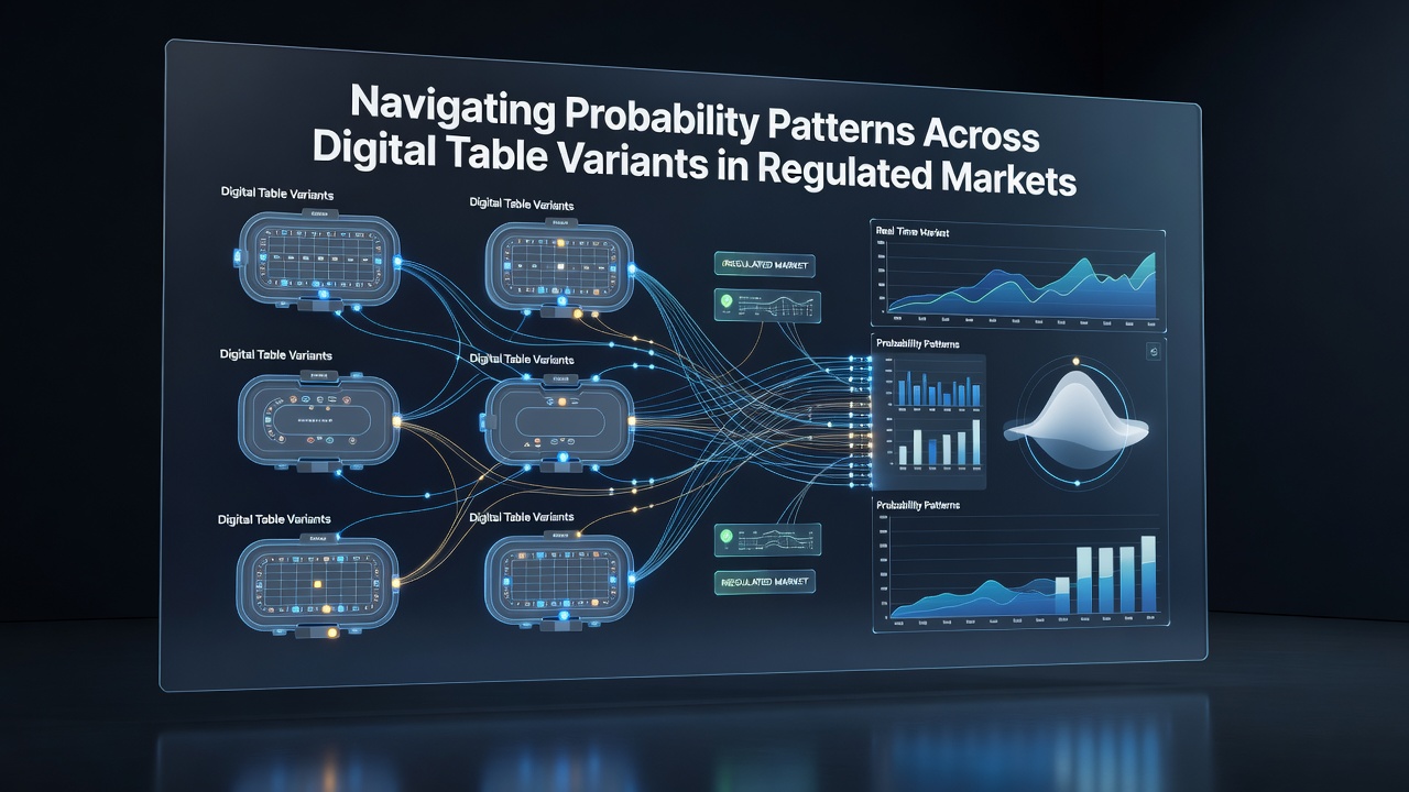 Analytics dashboard showing probability distributions and RTP comparisons for multiple regulated table game variants