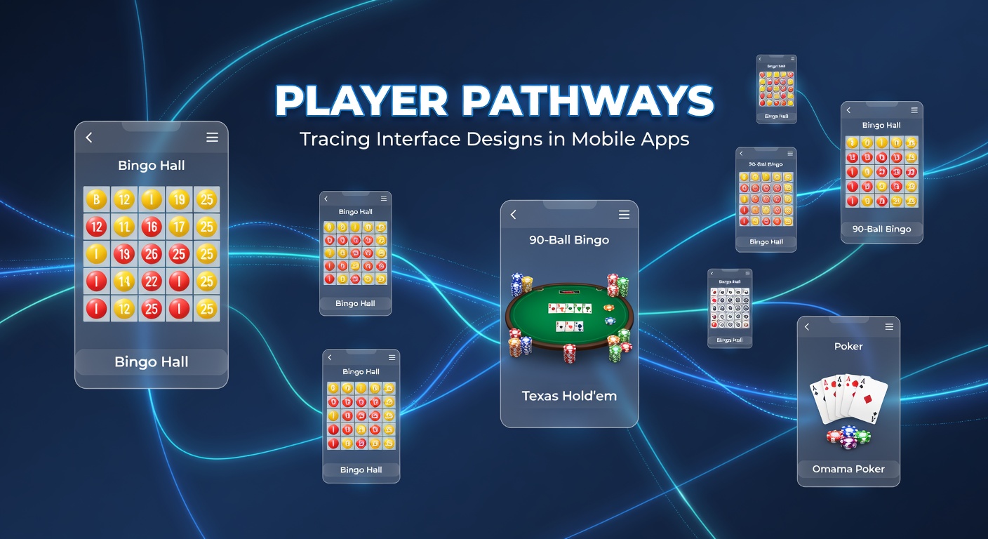 Mobile app interface showing bingo room transitioning to poker table with intuitive swipe navigation elements