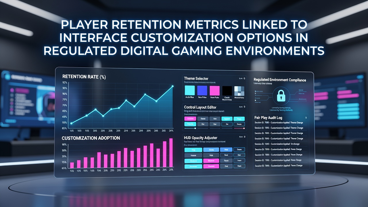 Dashboard showing player retention metrics alongside interface customization tools in a regulated gaming platform