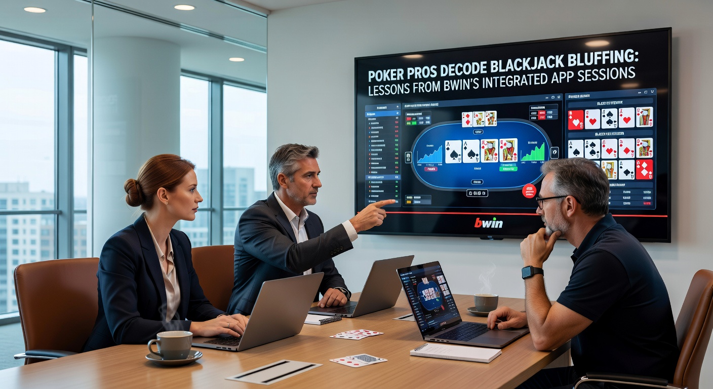 Poker professional intently studying a blackjack table screen on the Bwin app, highlighting behavioral cues and decision patterns