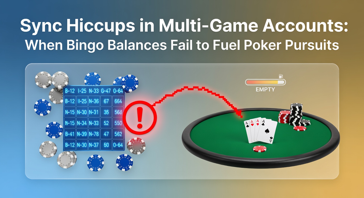 Digital dashboard showing mismatched account balances between bingo and poker sections on a gaming platform