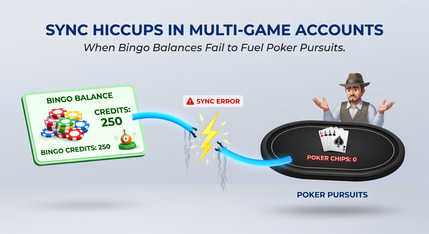Close-up of error message on a gaming app: 'Balance sync in progress - poker funds unavailable'