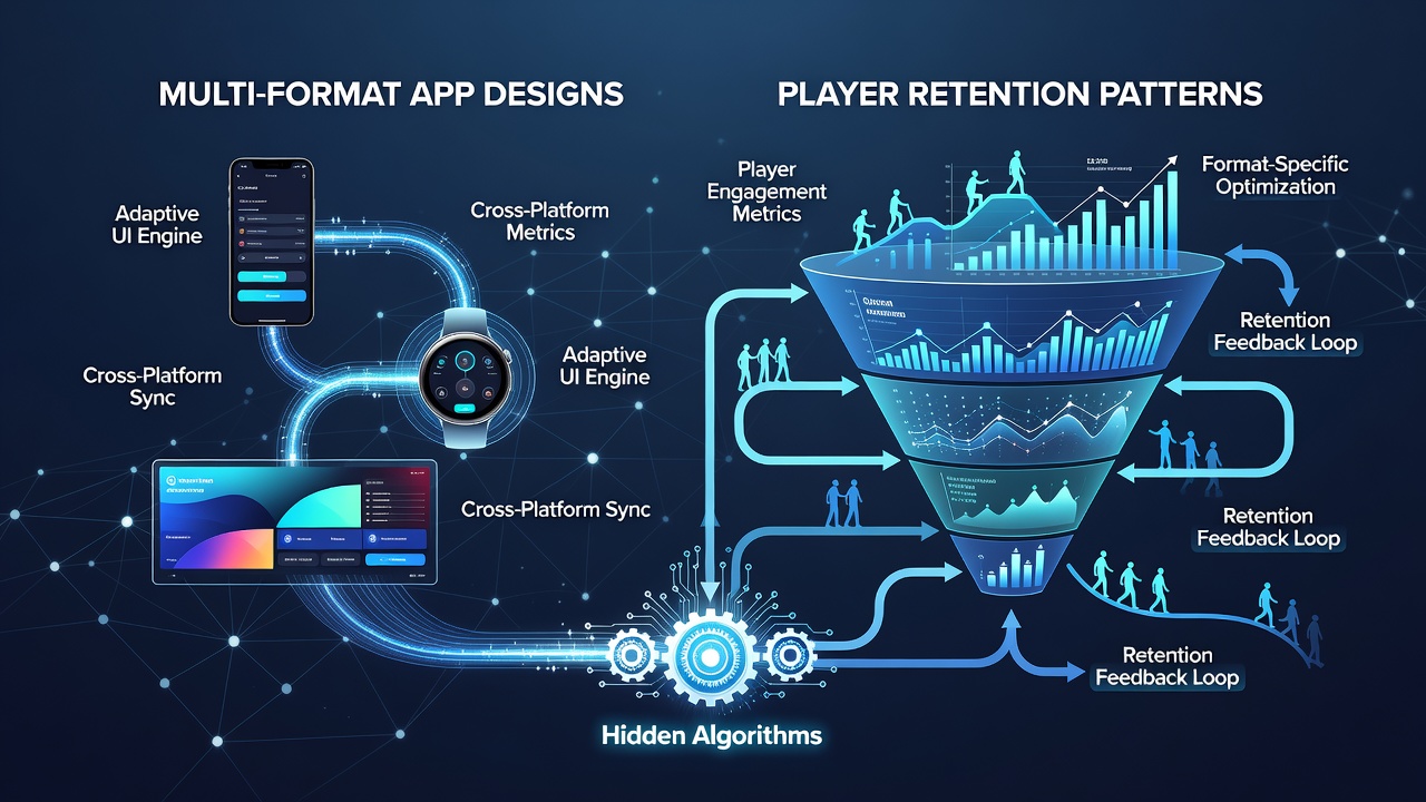 Graph illustrating player retention patterns across different app formats with algorithmic influence markers