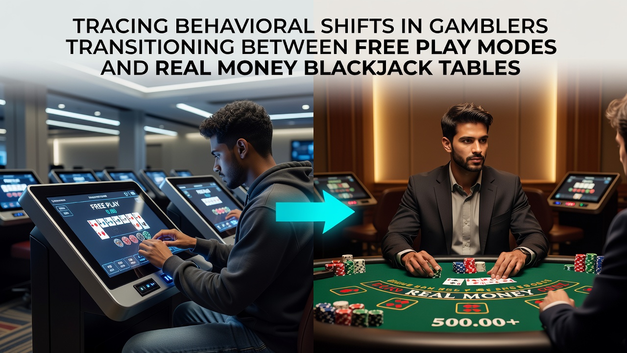 Blackjack table with cards and chips showing the shift from practice to paid play