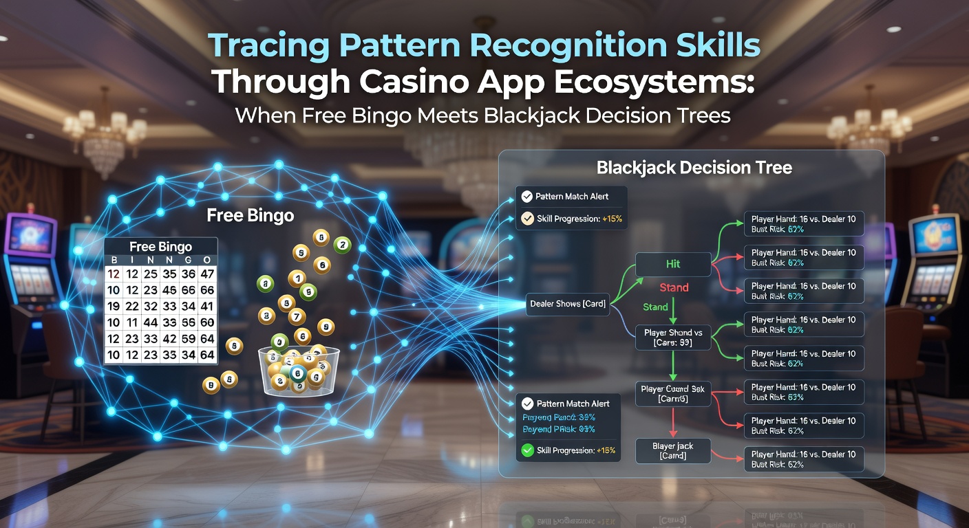 Diagram showing pattern recognition flow from free bingo interfaces to blackjack decision trees in casino apps